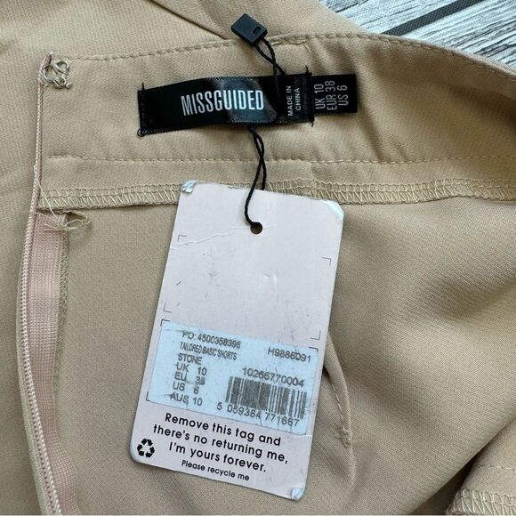 Missguided Women's Tailored Basic Shorts 6 Beige Tan Light Brown High Rise Pleat - Picture 5 of 12